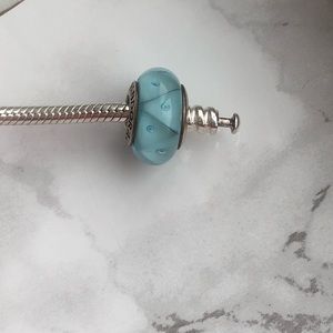 Pandora Charm, Aqua Lt Blue Murano Looking Glass